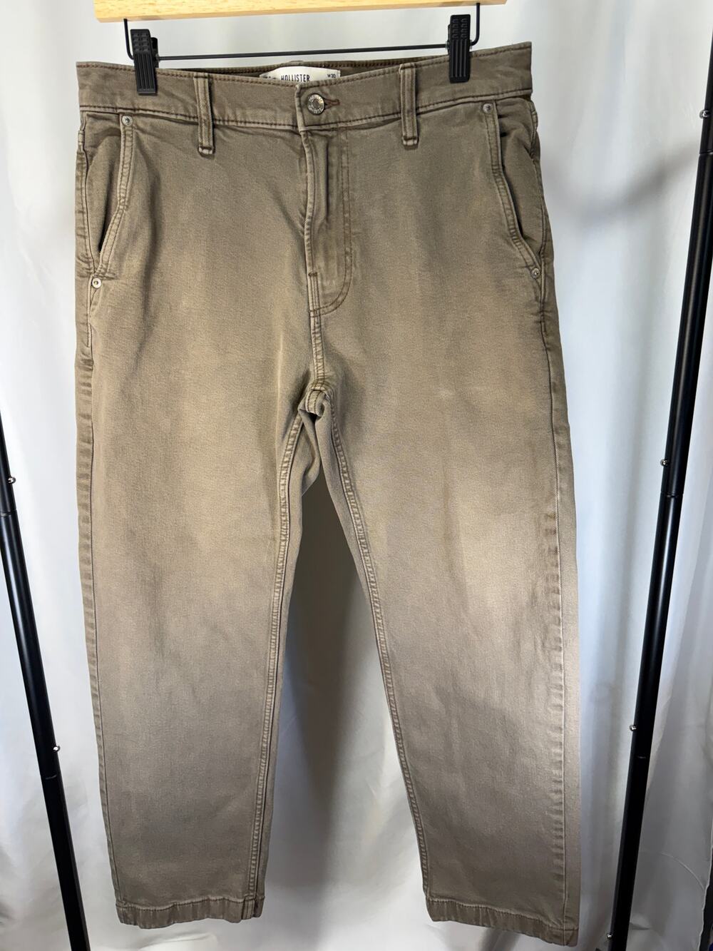 Hollister Men’s Loose Fit Jeans W30 L30 Brown Khaki Straight Leg Denim